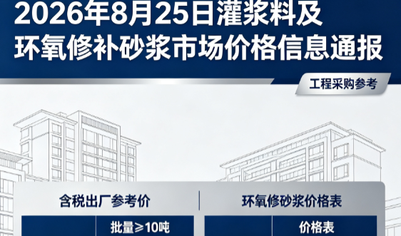 蒲江2026年8月25日灌浆料及环氧修补砂浆市场价格信息通报